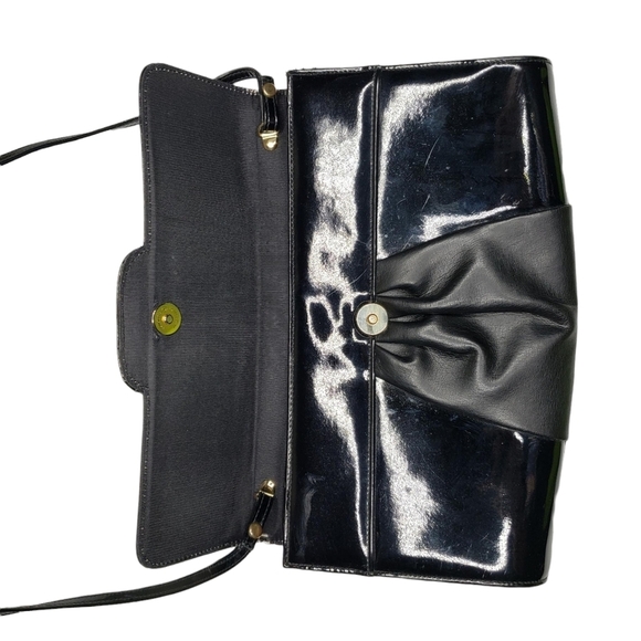 Ande | Vintage Black Patent Leather Glam Chic Evening Crossbody Bag Women's - Picture 6 of 16